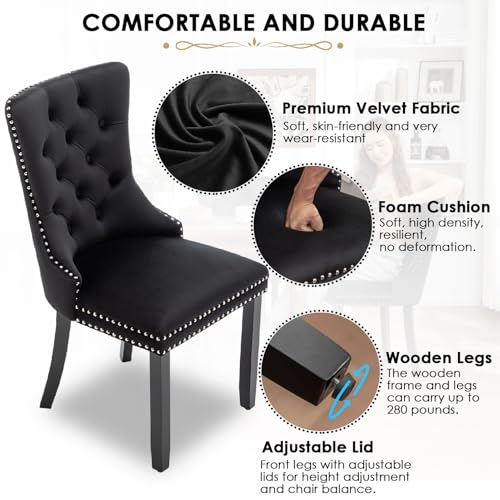 Image of Velvet Dining Chairs, Tufted Kitchen & Dining Room Chairs, Black, Set of 2