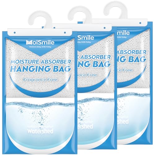 Image of Hanging Moisture Absorbers 3 Pack Net Wt. 17.5oz /Pack, Fragrance Free Closet Dehumidifier Bags, Odor Eliminator & Humidity Absorber, Humidity Packs for Bathroom, Bedroom, Basement, Car, RV & Boat