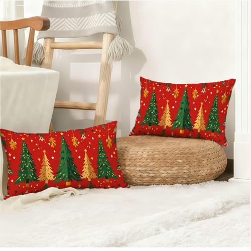 Housse coussin 50x70cm Noël rouge lin taie oreiller imperméable salon G564 - 5