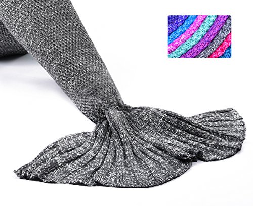 Laghcat Mermaid Tail Blanket Crochet Mermaid Blanket For Adult, Soft All Seasons Sleeping Blankets, Classic Pattern (71"X35.5", Gray) #TOP1