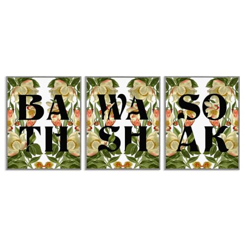 'Bath Wash Soak Floral Bathroom'| 3pc Framed Giclee Art Set 3