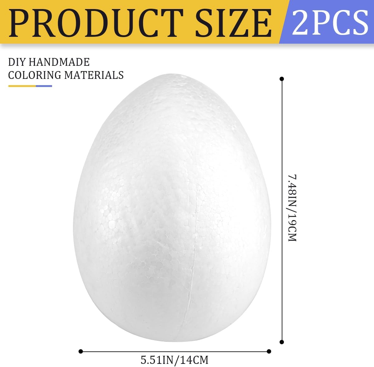 2Pcs Foam Eggs, Unfinished Eggs, Blank Solid Eggs for DIY Crafts Painting, Easter Eggs Decoration (7.5 Inches)