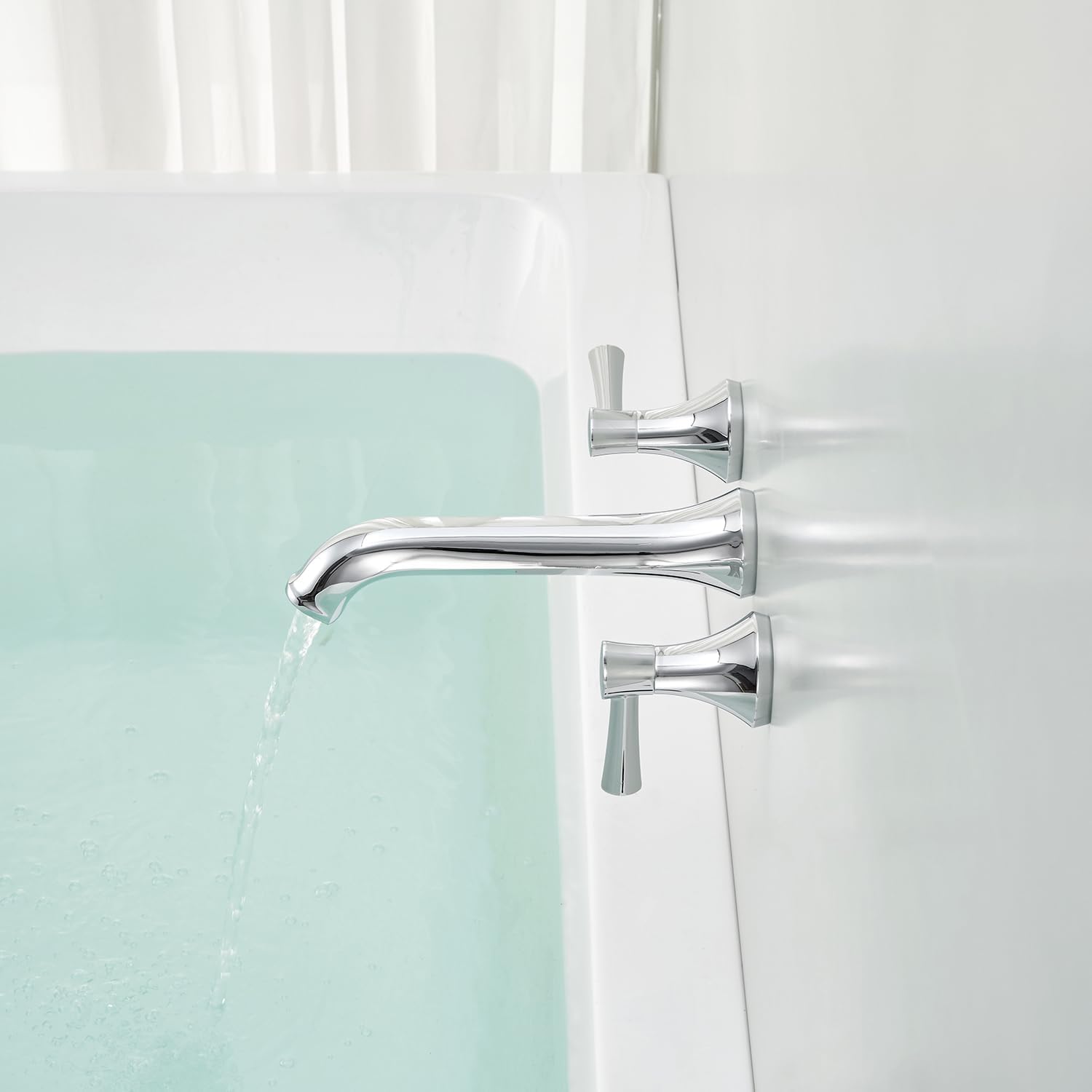 Wowkk Wall Mount Tub Filler Brass Tub Faucet Chrome Bathroom Bathtub Faucets with 2 Handles
