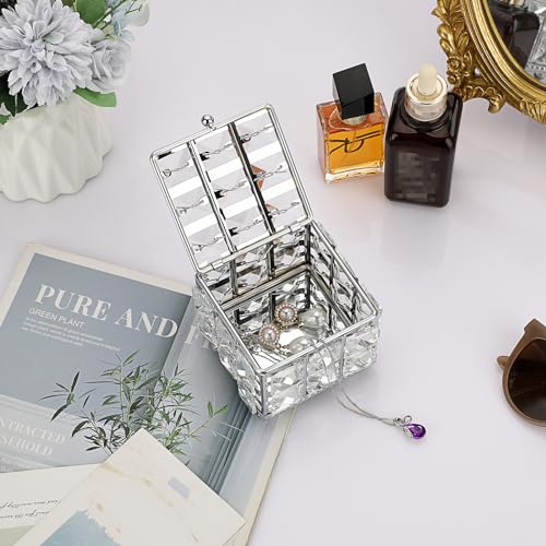 Hipiwe HPWSN00993 Crystal Jewelry Box - Square Decorative Trinket Organizer Box Sparkling Mirrored Jewelry Chest thumb #2