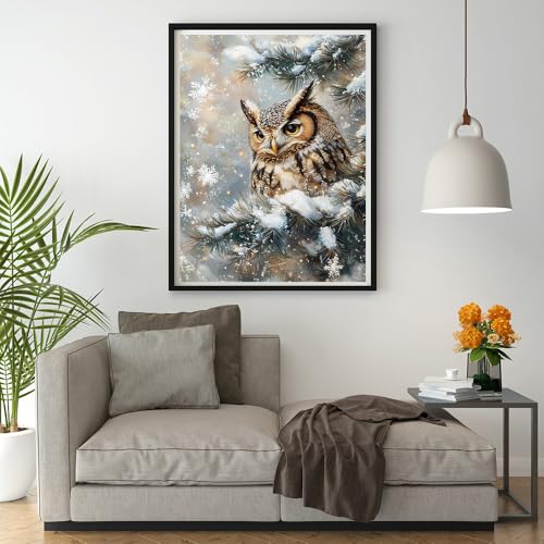 Image of Moohue 14CT Counted Cross Stitch Kits for Adults Printed Stamped Cross Stitch Patterns Kits Cross Stitch Supplies (Winter Animal Owl)