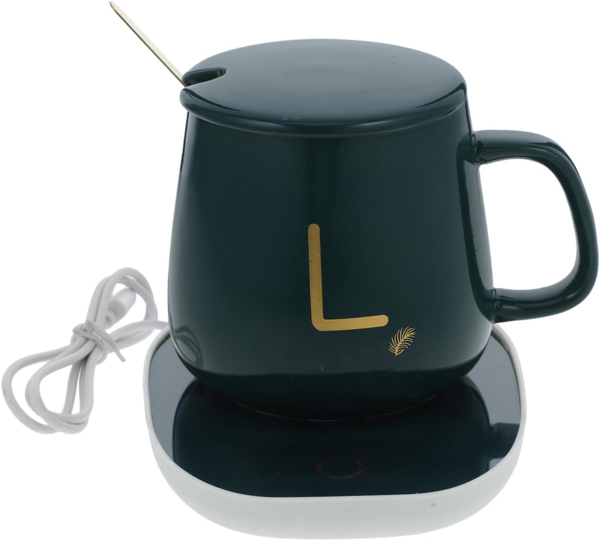 USB Thermostatic Ceramic Cup Warmer for Coffee and Milk Creative Heating Pad with Gravity Sensor Portable Mug Warmer for Office and Home Use Green