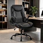YFO Leather Office Ergonomic Home Office Desk Chair, Back Support Swivel Executive Office Chair with Wheels and Flip-Up Armrests, Small Gaming Chair with Adjustable Rocking Function, Black