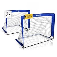 Racetex 2er Fußballtor Kinder Set - Fußball Tore inkl. nützlicher Tasche zum Transportieren - Version mit verstärkten Glasfaserstangen - Fussballtore für den Garten oder Park (Blau)