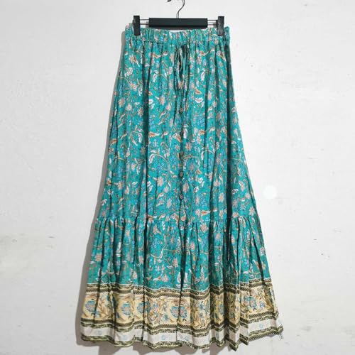 Women's Boho Long Maxi Skirt Trendy Flowy Elastic High Waist Casual Summer Beach Swing A-line Cotton Floral Skirts4