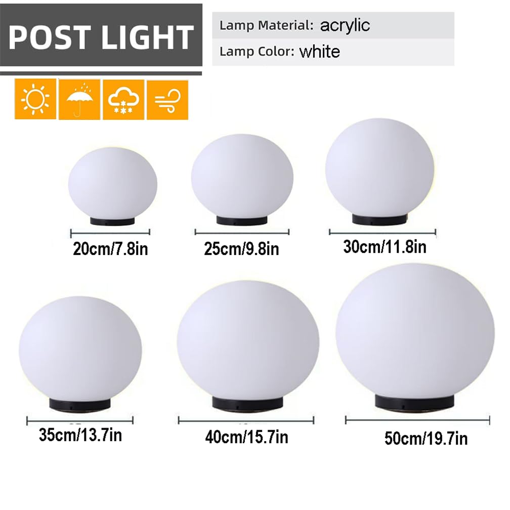 Semplici Lampade A Globo Per Esterni, Patio E Cortile, Sfera Bianca Satinata Lampada Da Palo Impermeabile Per Esterni Lampada D'atmosfera Per Giardino, Parco E Paesaggio In Stile Rustico