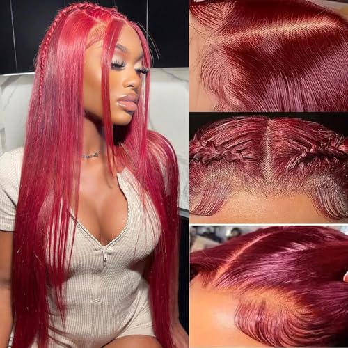 ULRICA Burgundy Wig Human Hair 99J Burgundy Lace Front Wigs for Black Women 22 Inch 13x4 HD Lace Straight Burgundy Human Hair Wig Pre Plucked Red Lace Front Wigs 180% Density