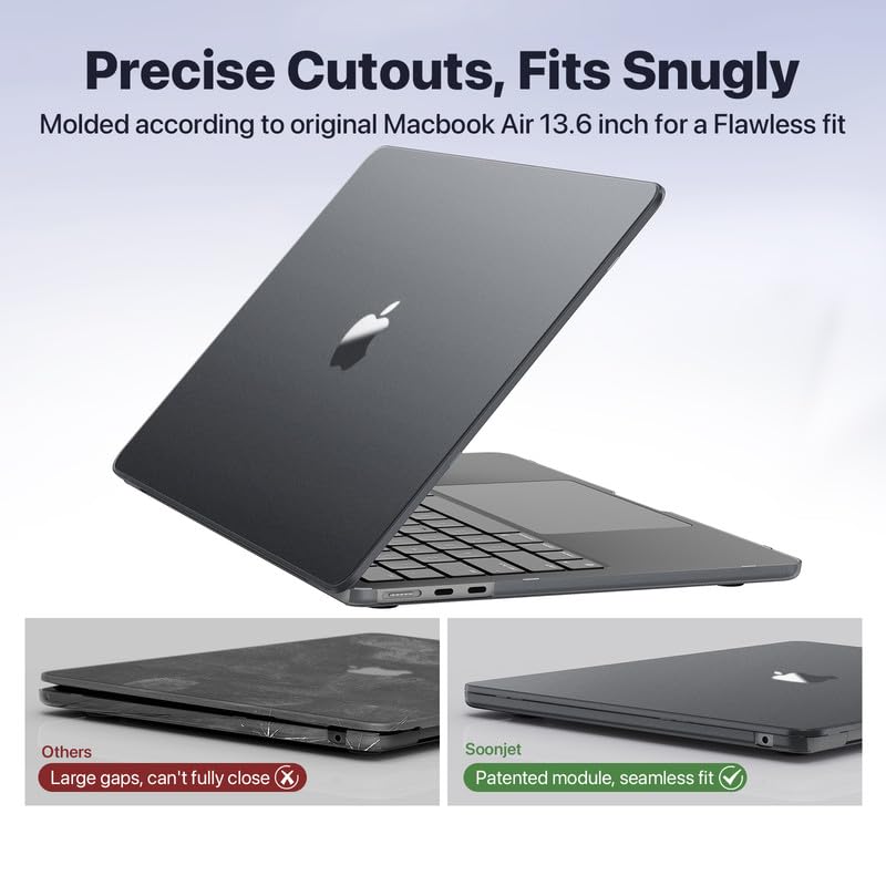 Image of Soonjet for MacBook Air 13 inch Case, M5 M4 M3 M2, 2022-2026 A3449 A3240 A3113 A2681, Color Matched, Snap-On Design, Fingerprint & Scratch Resistant, Hard Shell Protective Matte Cover for Mac Air 13.6