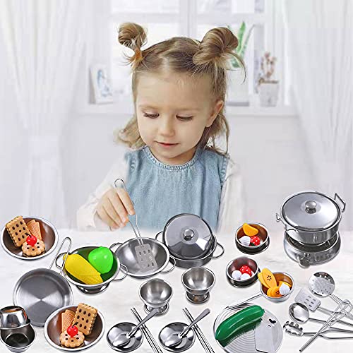 Kinder spielen Küche Zubehör mit Töpfen und Pfannen Playset, Mini-Edelstahl-Küche vorgeben spielen Spielzeug… – Bild 3