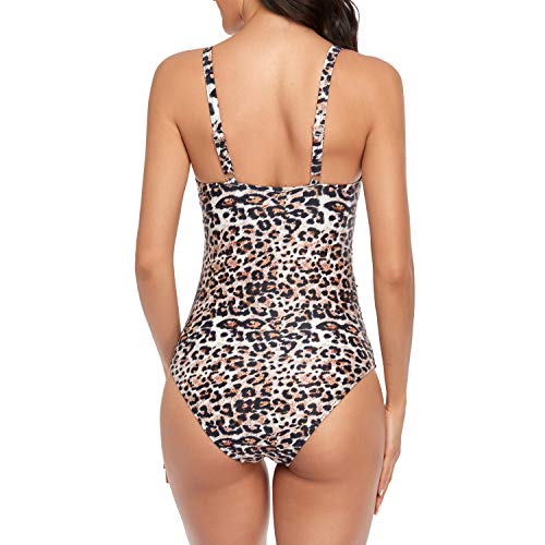 Image of Smismivo Women's Tummy Control Swimsuit One Piece Slimming Ruched Push Up Bathing Suit Vintage Padded Retro V Neck Swimwear