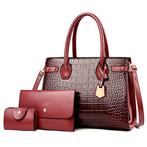 ZiMing 3 piezas Bolso de cocodrilo femenino Cuero artificial Cartera Bolso de mano Bolso de mano superior Embrague de cartera