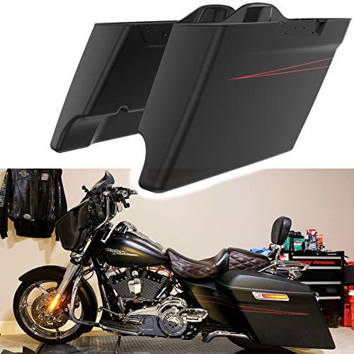 Alforjas Stretched Saddlebags para Harley Touring 2014+, Denim/Matte Negro con Franja Roja miniatura 1