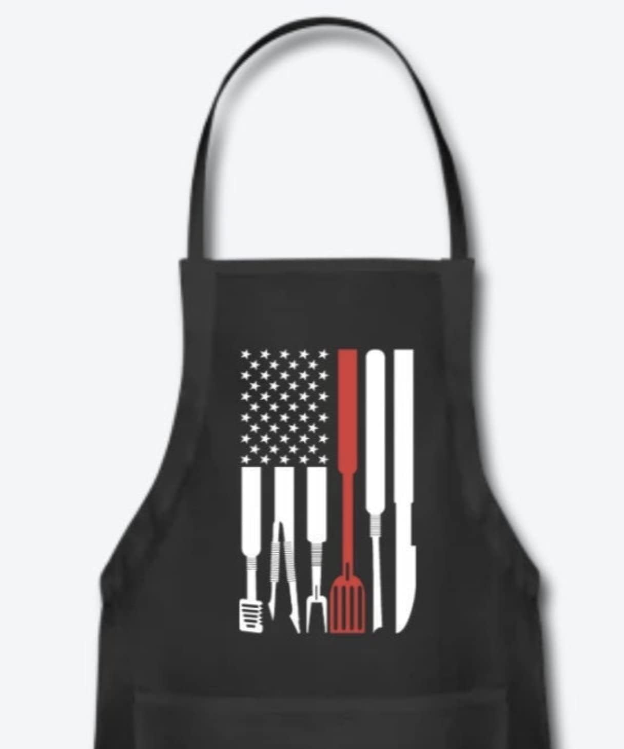 American Flag Grilling Tools Apron Patriotic USA Barbecue BBQ Baking Cooking Kitchen Apparel Bib Gear for Men Dad Grandpa Firefighter Black White Red with Pockets Adjustable One Size