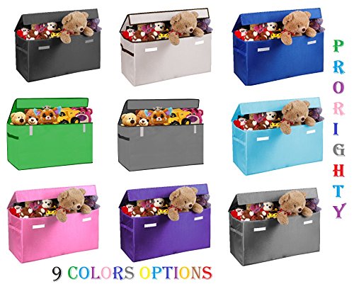 Prorighty Collapsible Toy Chest for Kids (XX-Large) Storage Basket w/Flip-Top Lid | Toys Organizer Bin for Bedrooms, Closets, Child Nursery | Store Stuffed Animals, Games, Clothes (Gray)