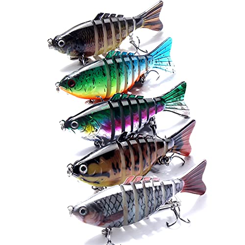 Fishing Lures for Bass, Trout Multi Jointed Swimbaits Slow Sinking Bionic Swimming Lures, Lifelike Freshwater Saltwater Hard Bait, Fishing Accessories Kit Fishing Gifts for Men, 5 Pack