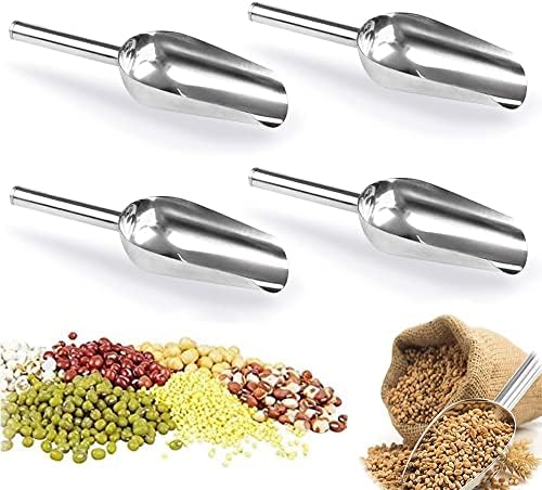Produktbild von 4-teiliges Mehlschaufel-Set Aus Edelstahl – 2 Schaufeln + 2 Zangen, 20 Cm Lang, Ideal Für Küche, Bar & Haustierfutter