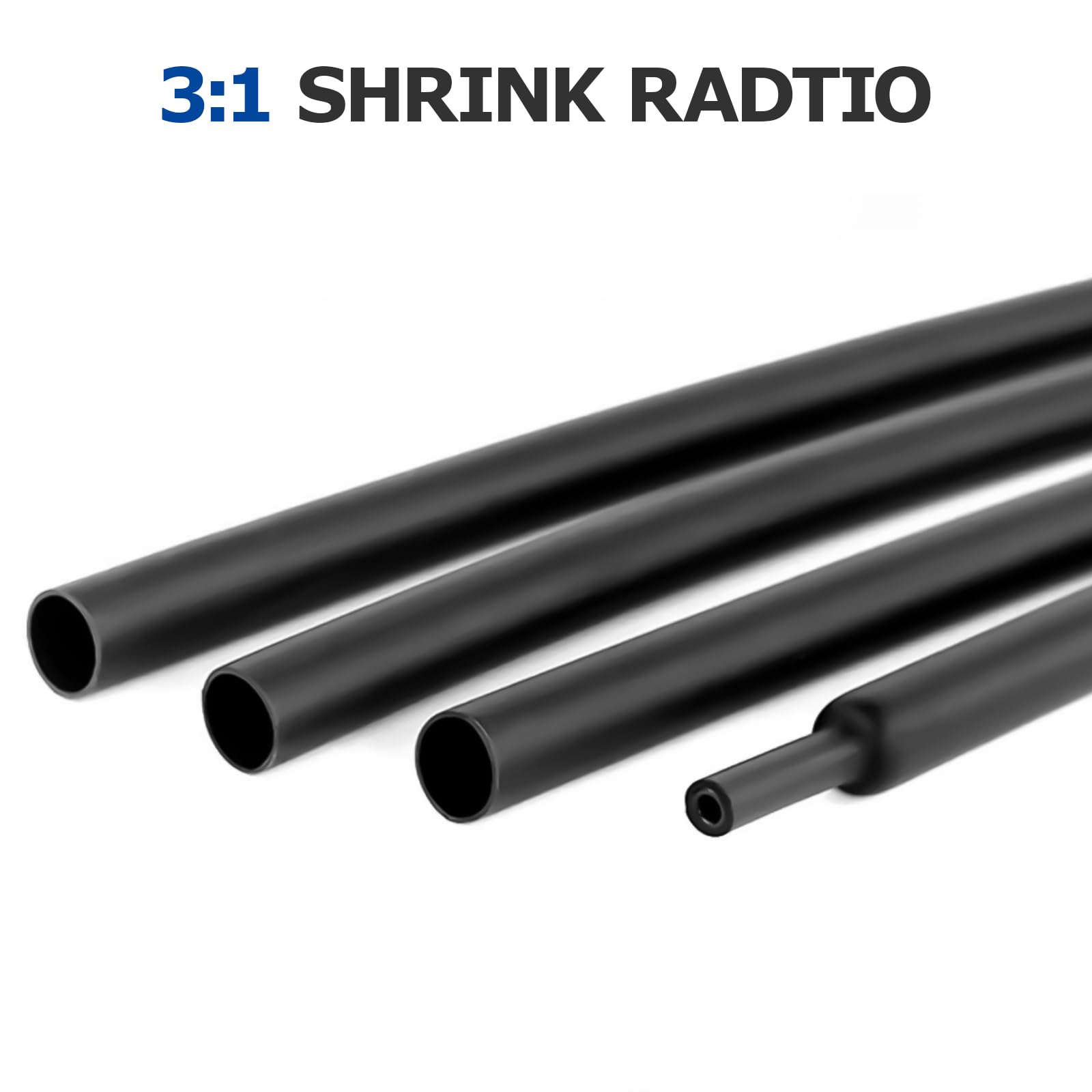 Zestaw węży termokurczliwych, 200 sztuk, 9 cm, czarne, węże termokurczliwe, wodoodporne, 3:1, 2,4-19,1 mm, do izolacji kabli, kabla do ładowania