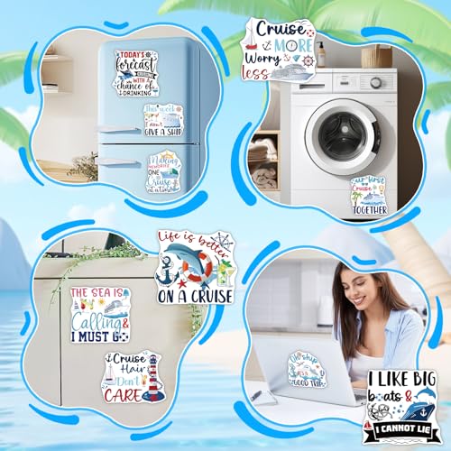 Image of 10PCS Cruise Door Magnets Decorations Large Magnetic Stickers for Cruise Ship Cabin, Fridge & Car, Funny Anchor & Ship Design, Vacation Party Decor for Carnival, Holiday & Family Trips