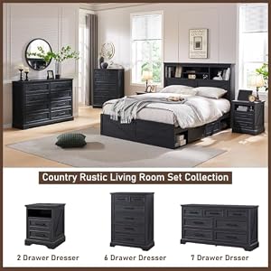 Farmhouse 7 Drawer Dresser, 52" Wide Chest of Drawers for Bedroom, Modern Dresser TV Stand with Large Metal Handle, Wood Drawer Organizer for Living Room, Hallway, Closet, Black Farmhouse 7 Drawer Dresser 52 Wide Chest of Drawers for Bedroom Modern Dresser TV Stand with Large Metal Handle Wood Drawer Organizer for Living Room Hallway Closet Black