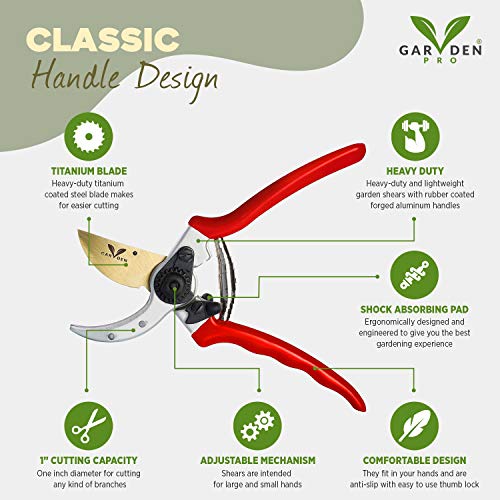 image for Professional Titanium Pruning Shears By Garden V Pro - Top Bypass Clip