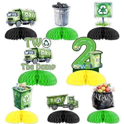 Diseño de camión de basura de acuarela con 8 piezas estables para centros de mesa de 2º cumpleaños