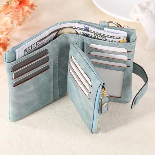 Personalized Leather Wallets for Women Wallets with Zipper Coin Purse with Wrist Strap Small Ladies Wallet with Name Birth Flower Leather Wallet for Girlfriend Wife Mother's Day - Blue-green2