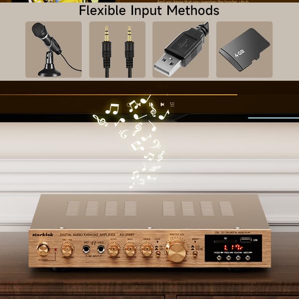2000W HiFi Stereo Verstärker, Bluetooth 5.0, Ultra-Dünner 5cm Aluminium AV Surround Audio Verstärker, SD/USB, FM Radio