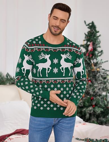 Litherday Kersttrui voor heren, kersttrui, gebreide trui met lange mouwen, warme ronde hals, pullover voor Kerstmis, feest, B-donkerblauw, S