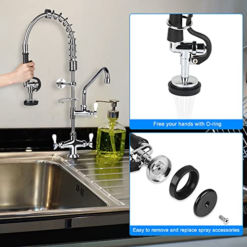 Kwode Pre-Rinse Hose With Spray Valve 44 Inch Flexible Stainless Hose With Sprayer Nozzle Head Replacement Kit For Commercial Kitchen Sink Faucet(Free Brass Adapter To Connect Add-On Swivel Spout) #TOP4