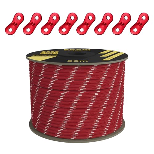 Reflective, Guy Ropes with Aluminum Alloy Tensioner, Nylon Tensioner Cord for Tent Tarp, Camping, 4mm (30m, 50m)+Spanners