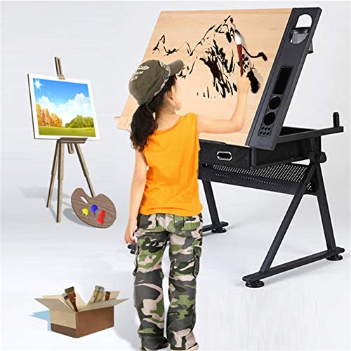 Height Adjustable Drafting Desk with Tiltable Tabletop and 2 Storage Drawers Ideal for Art Writing Reading and W Station