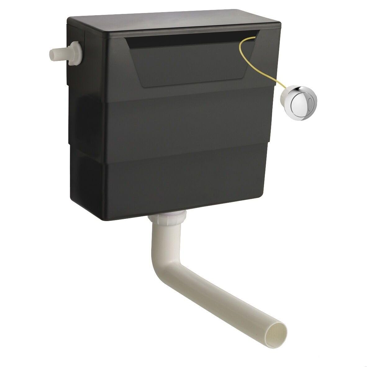 Balterley Water Saving Dual Flush Cistern - Round Push Button Chrome Black - Side Inlet