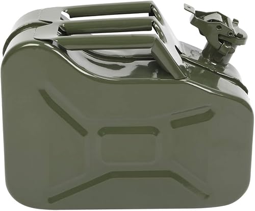 Bonnlo 10L Stahlblech Kraftstoff Kanister, Metall Benzinkanister Reservekanister mit Ausgießer flexibel, Militärgrün