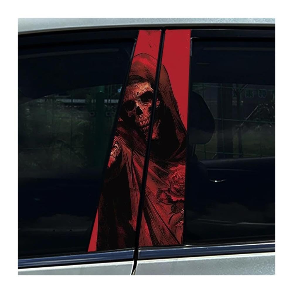 Body Parts 2PCS Car Center Column Waterproof Decals Skeleton and Rose Car B-Pillar Stickers(Type A)