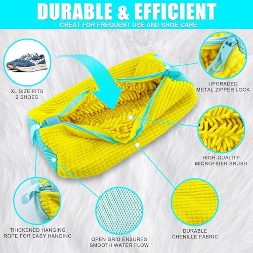 Image of 2 Pack Shoe Washing Machine Bag, Reusable Sneaker Laundry Bag for Washer & Dryer, Shoe Wash Bag with Soft Chenille Microfiber for Running, Tennis & Canvas Shoes