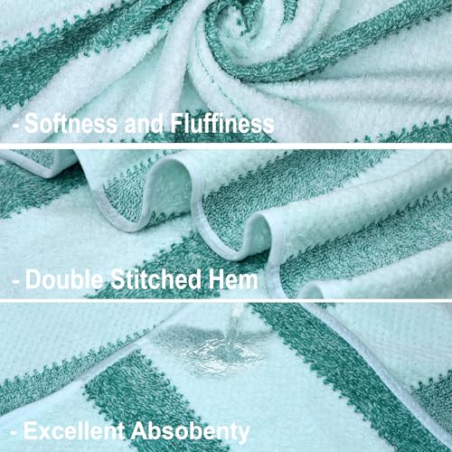 Image of Cortina Stripe Printed Towels for Bath (70 x 140 cm) 380 GSM Microfiber, Ultra Soft, Highly Absorbent & Quick Dry for Gym, Beach & Bathroom Towels for Men, Women & Kids (Green Strip)