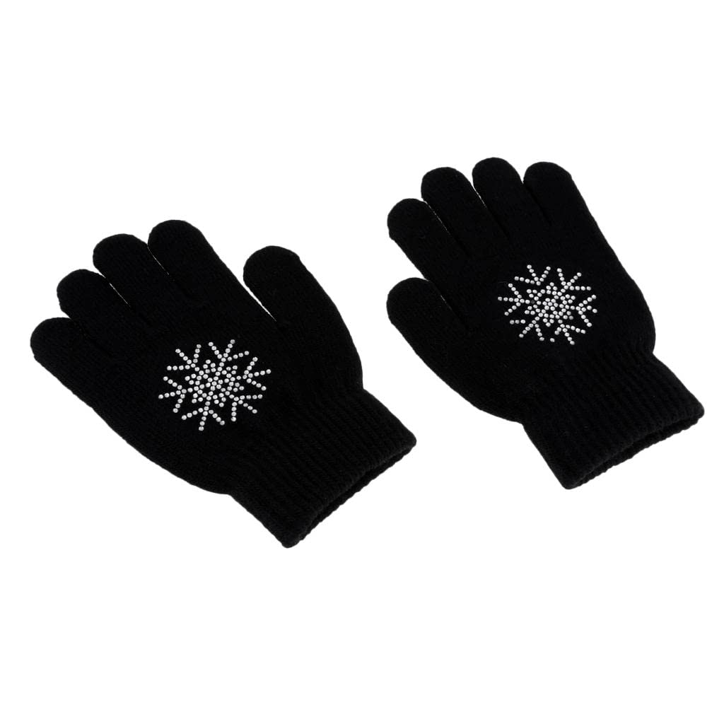 Leeadwaey Guanti da pattinaggio su ghiaccio per ragazze e donne e bambini Magic Stretch guanto nero fiore S, nero fiore di neve, S