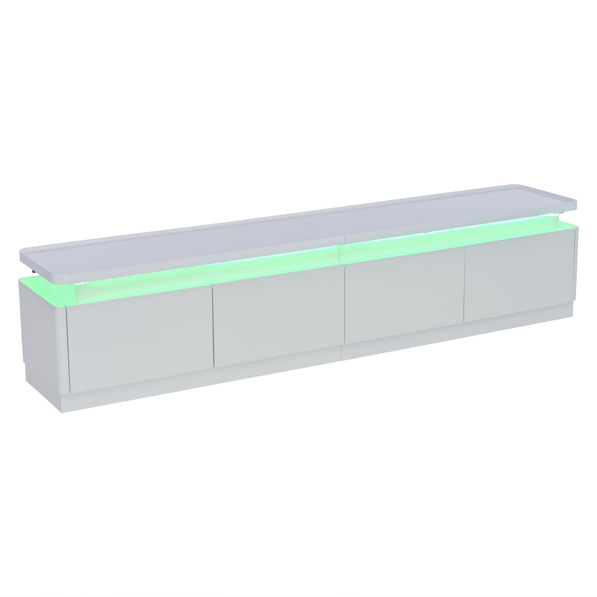 Armadio per TV con 4 cassetti, 180 x 34 x 40 cm, con LED, lucido e tavolo per TV, adatto per TV da 80 pollici (bianco)