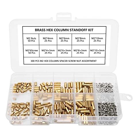 300pcs M2 Brass Standoff Kit Hex Column Spacer Standoff Screw Motherboard Standoffs Nut Assortment with Box Cover