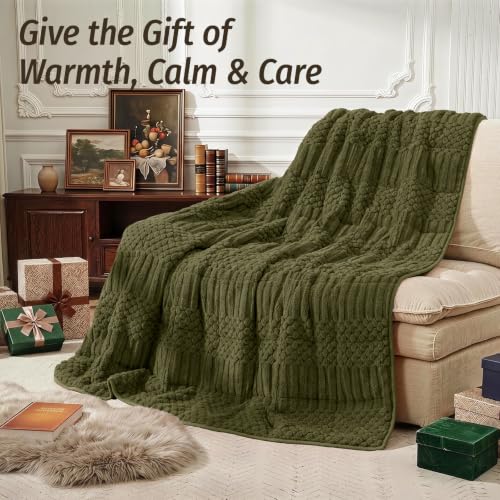 Image of Wemore Knitted Fleece Weighted Blanket for Adults, Army Green, 48 x 72 inches 15 lbs