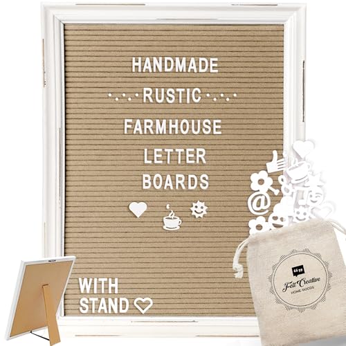 Cappuccino Felt Letter Board Back to School Sign with Rustic Wood White Frame - Farmhouse Letter Board Sign with Stand - Baby Announcement 12x16 Felt Board Changeable Message Board with 350 Letter Set