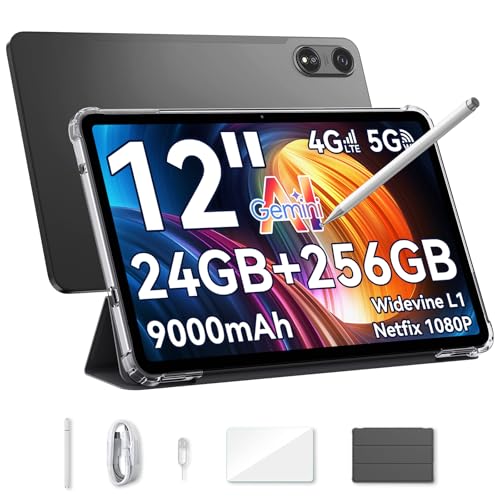 OSCAL AI Tablet 12 Pulgadas Android 15 Pad, 2K 120Hz Tablets Pc, 24GB RAM + 256GB ROM (TF 2 TB), Tablet con Sim 4G LTE & WiFi5, 9000mAh Baterías, Octa-Core T615, GPS, GMS, con Funda y Lápiz