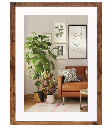 MatchLexx® Rustic | Poster Pictures Frame 80 x 60 cm With White Mount 50x70cm Photo Frame | Solid Wood Poster Frames Jigsaw Puzzle Artwork Vertical or Horizontal For Home and Office