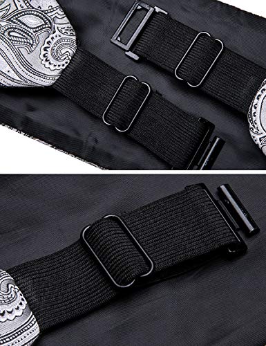 Image of YOHOWA Men Cummerbund Bow Tie Set Silk Paisley Formal Pre-Tied Bowtie Pocket Square Cufflinks Wedding Party Prom