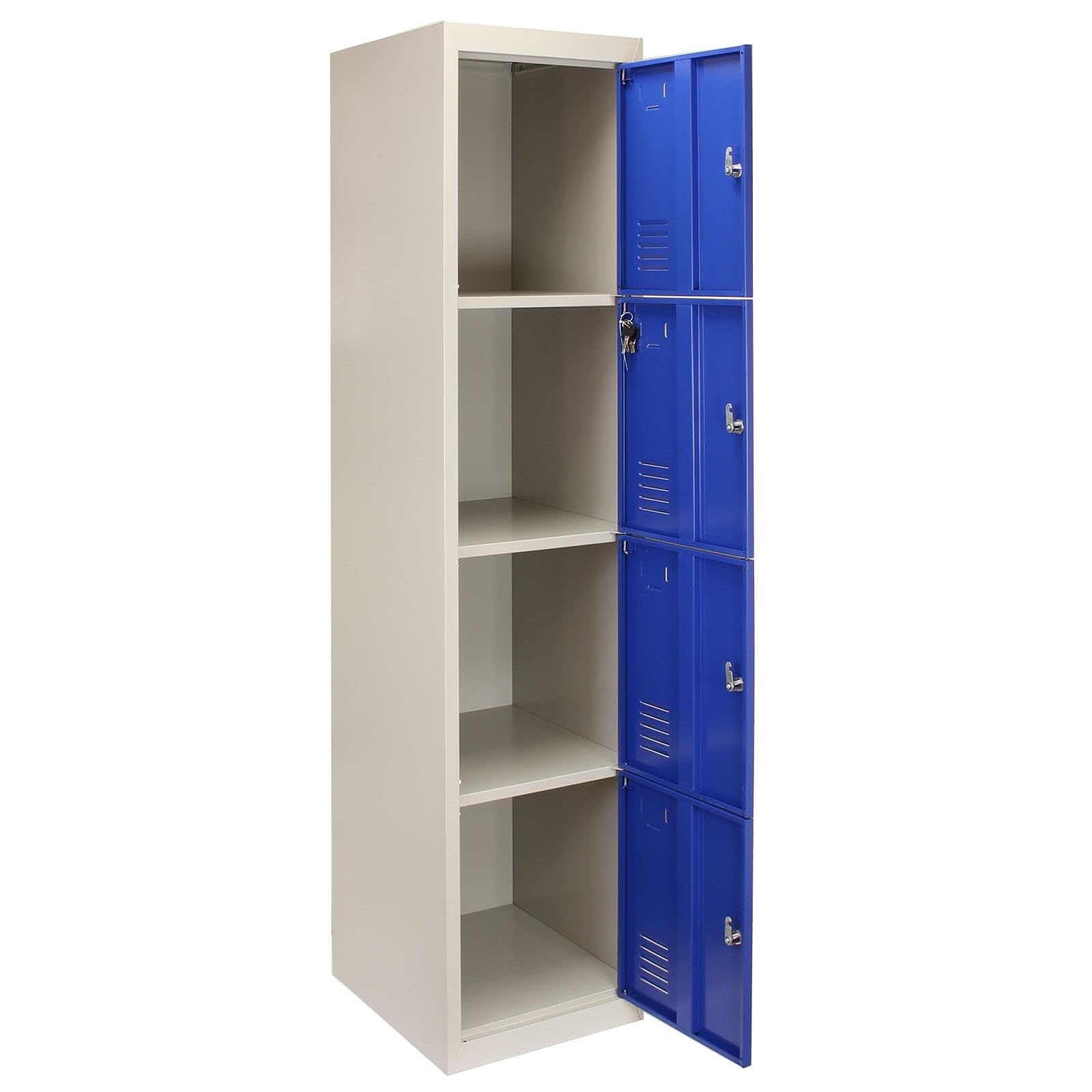 Monster Shop - 3 Armadietti da Montare con 4 Porte Blu in Acciaio 45cm x 114cm x 180cm per Scuole, Palestre e Spogliatoi