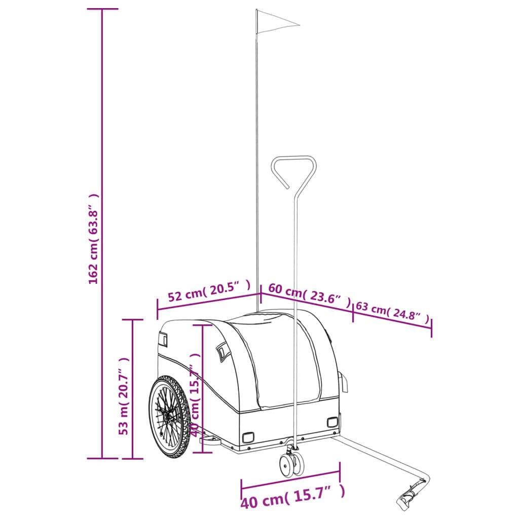 Remolque para bicicleta de hierro negro y azul, 30 kg, con bandera de seguridad y barra de tiro, plegable, para exteriores, compras, excursiones, ciudad, naturaleza, etc